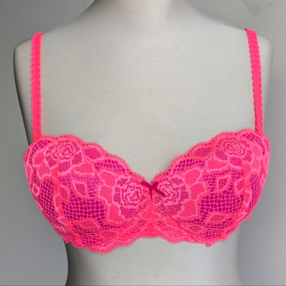 Neon Hot Pink Lace Bra